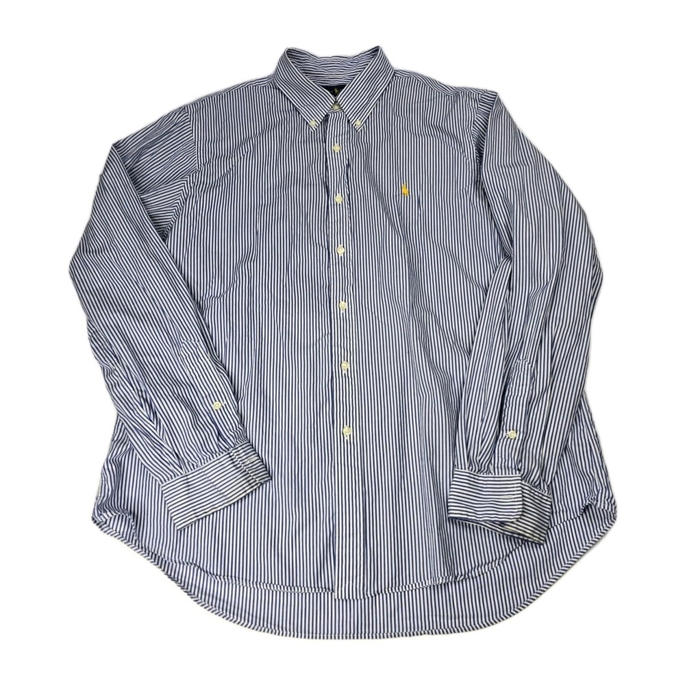 Ralph Lauren Mens Rn 41381 Long Sleeve Blue Striped Shirt Size XL Button Down